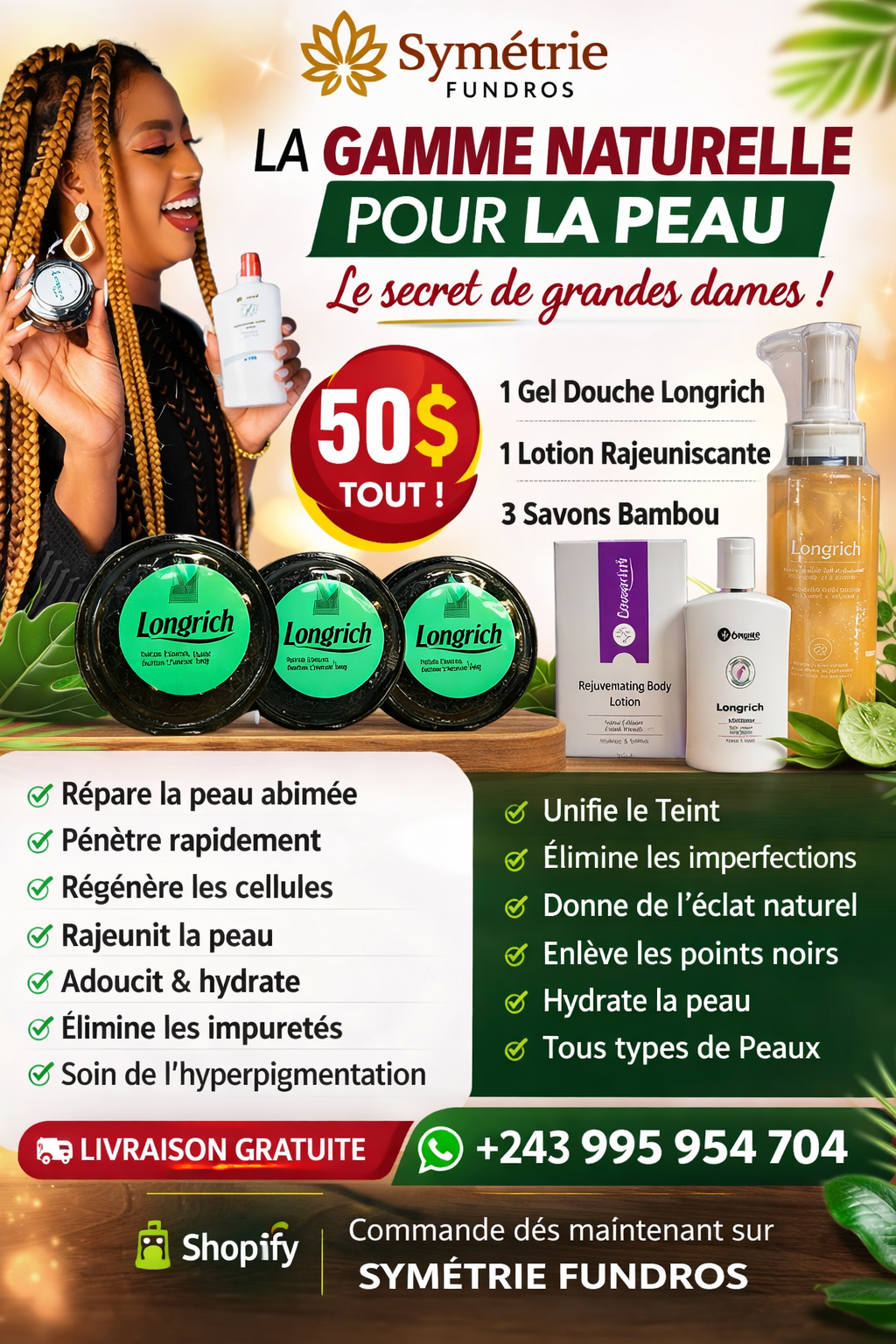COMBO BEAUTE SAVON + LOTION RAJEUNISSANTE + GEL DOUCHE LONGRICH
